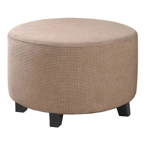 Housse de Pouf Rond en Jacquard Camel