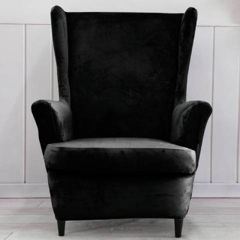 Housse de fauteuil à oreilles velours - Noire - Élégance et Protection