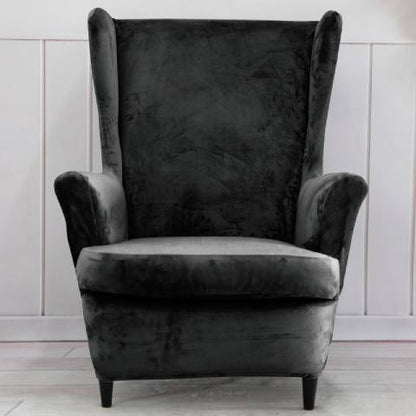 Housse de fauteuil à oreilles velours - Gris Foncé - Élégance et Protection