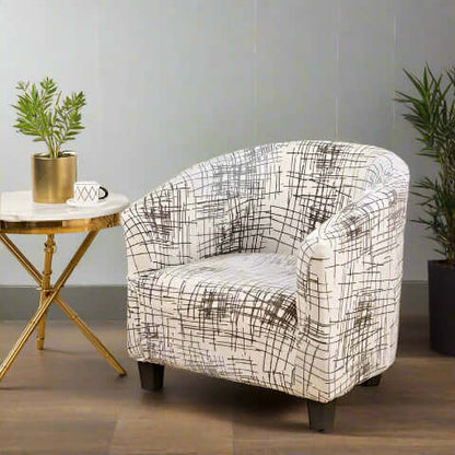 Housse de Fauteuil Club Extensible - Motif Graphique Blanc et Marron
