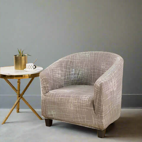 Housse de Fauteuil Club Extensible - Motif Moderne Beige et Blanc