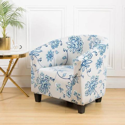 Housse de Fauteuil Club Extensible - Motif Fleuri Bleu Élégant