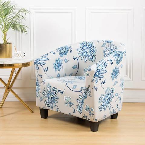 Housse de Fauteuil Club Extensible - Motif Fleuri Bleu Élégant