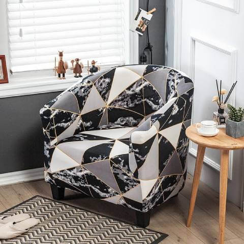 Housse de Fauteuil Club Extensible - Design Géométrique Noir & Marbre Or