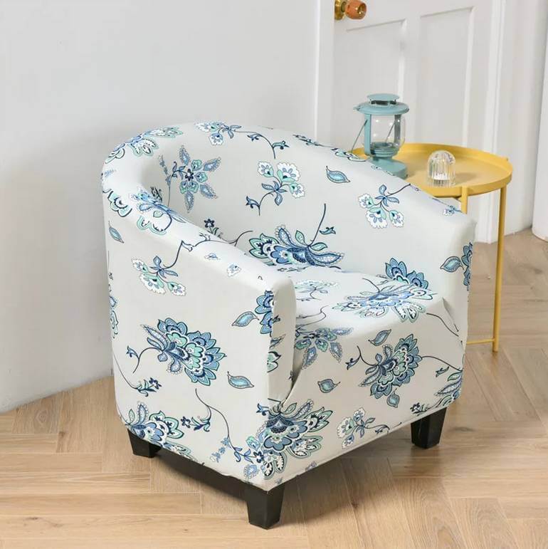 Housse de Fauteuil Club Extensible - Motif Fleuri Bleu Élégant