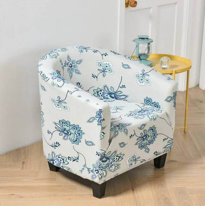 Housse de Fauteuil Club Extensible - Motif Fleuri Bleu Élégant