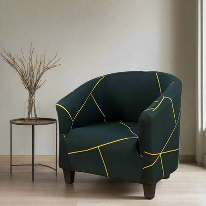 Housse de Fauteuil Club Extensible - Design Noir Élégant avec lignes Dorées