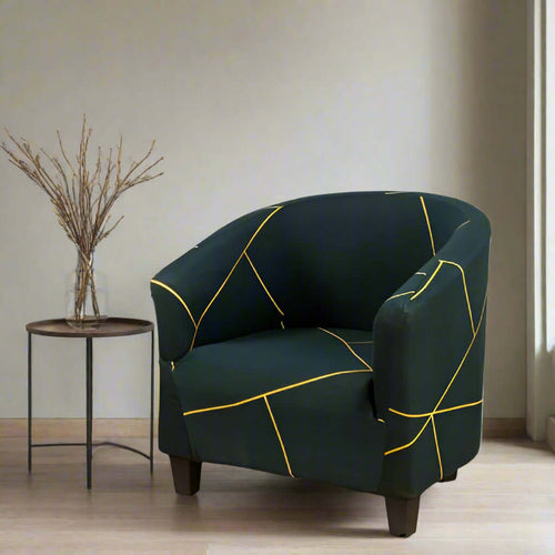 Housse de Fauteuil Club Extensible - Design Noir Élégant avec lignes Dorées