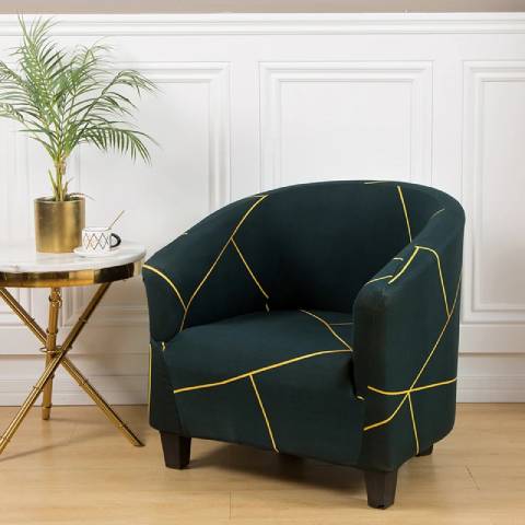 Housse de Fauteuil Club Extensible - Design Noir Élégant avec lignes Dorées