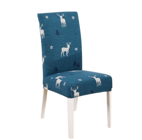 Housse de chaise <br> Cerf de Noël Bleue