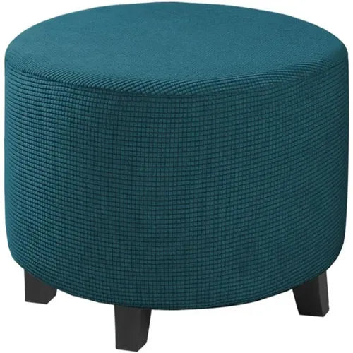 Housse de Pouf Rond en Jacquard Bleu Foncé