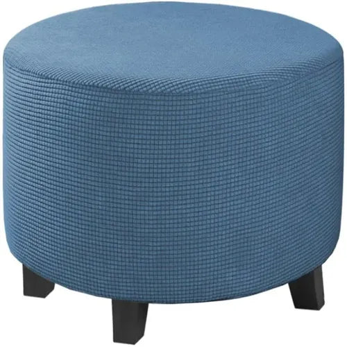 Housse de Pouf Rond en Jacquard Bleu