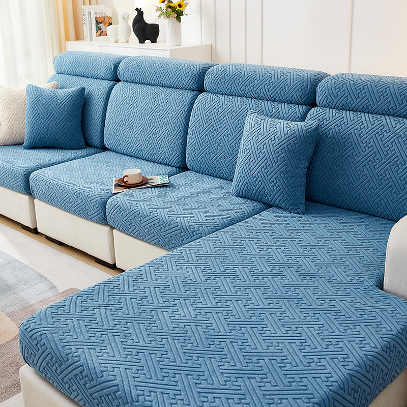 Housse de Coussin Canapé <br> Jacquard Labyrinthe Bleu