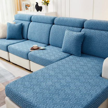 Housse de Coussin Canapé <br> Jacquard Labyrinthe Bleu