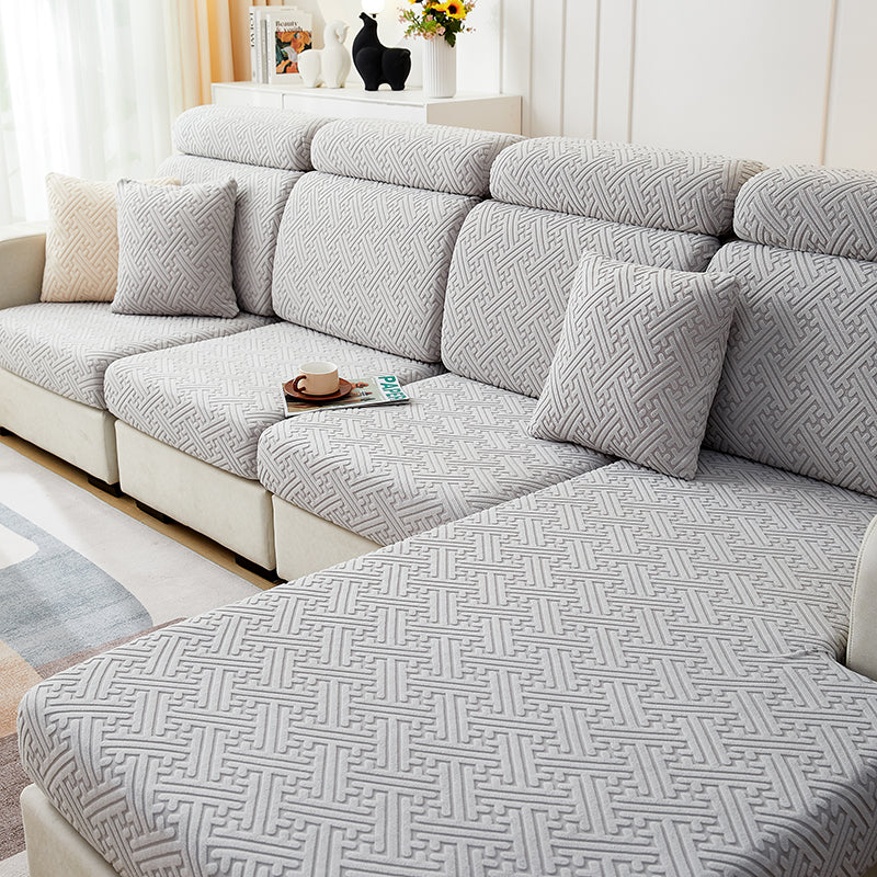 Housse de Coussin Canapé <br> Jacquard Labyrinthe Gris Clair