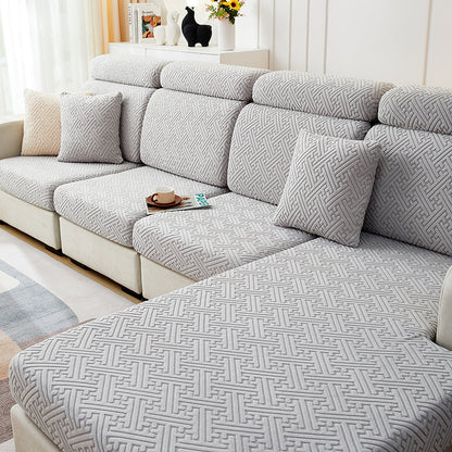 Housse de Coussin Canapé <br> Jacquard Labyrinthe Gris Clair