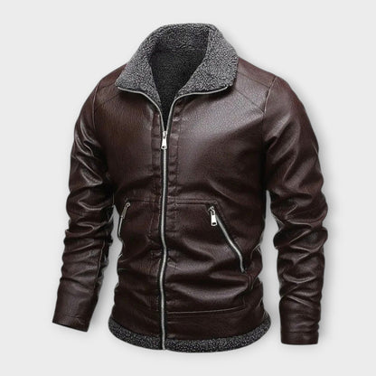 Veste Élégante en Cuir et Fleece