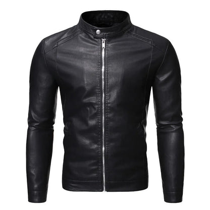 Veste en cuir avec col montant