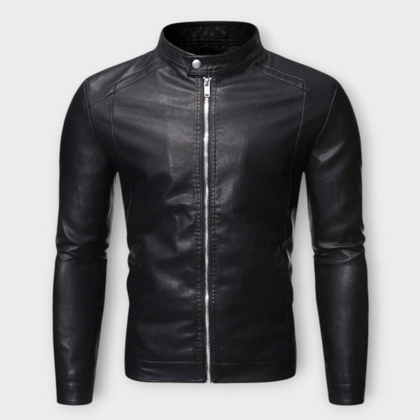 Veste en Cuir avec Col Montant
