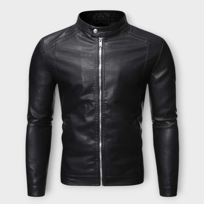 Veste en Cuir avec Col Montant