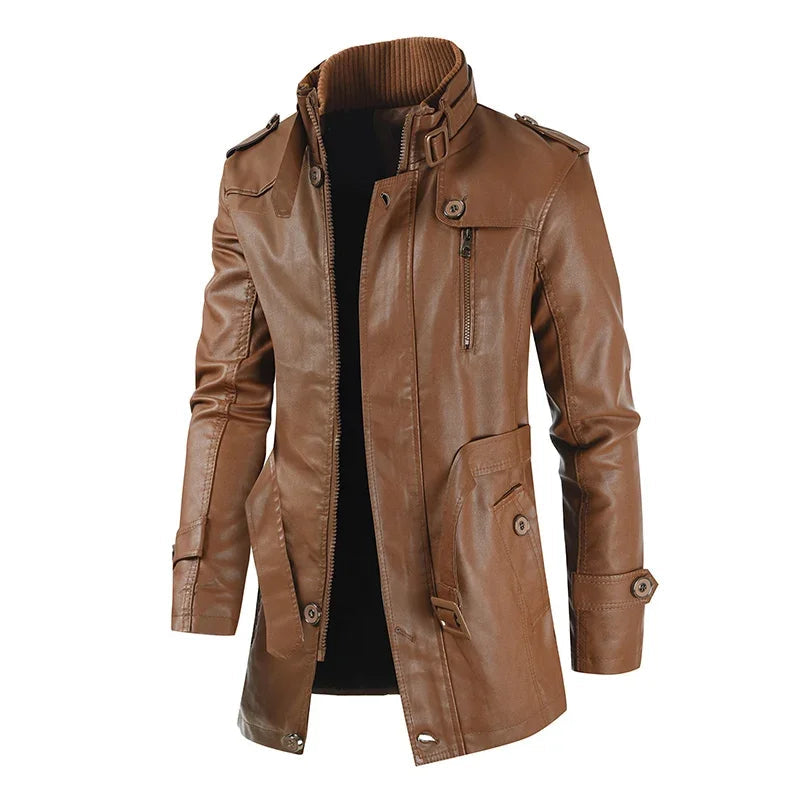 Veste de biker en cuir élégante longue