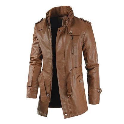 Veste de biker en cuir élégante longue