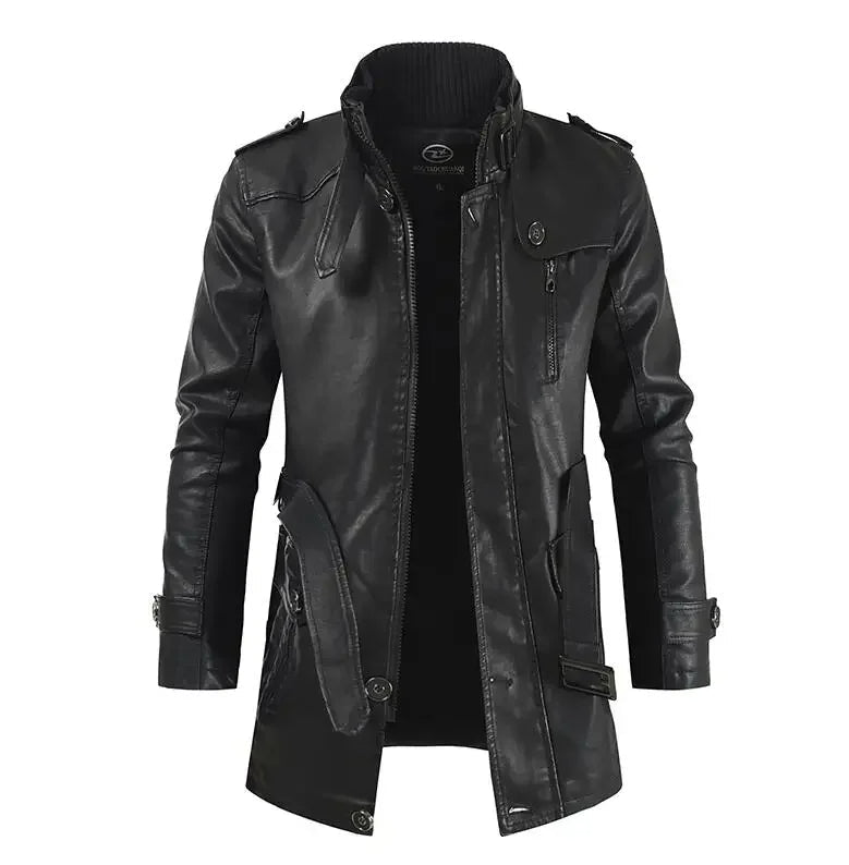 Veste de biker en cuir élégante longue