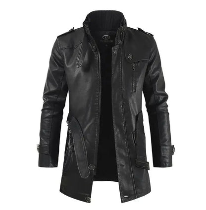 Veste de biker en cuir élégante longue