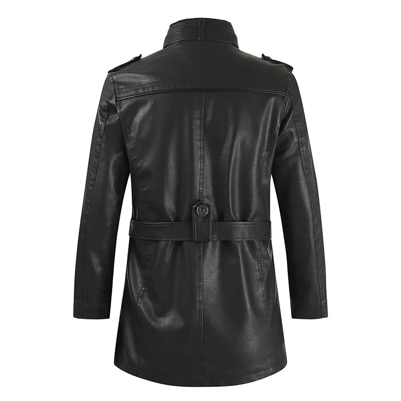 Veste de biker en cuir élégante longue
