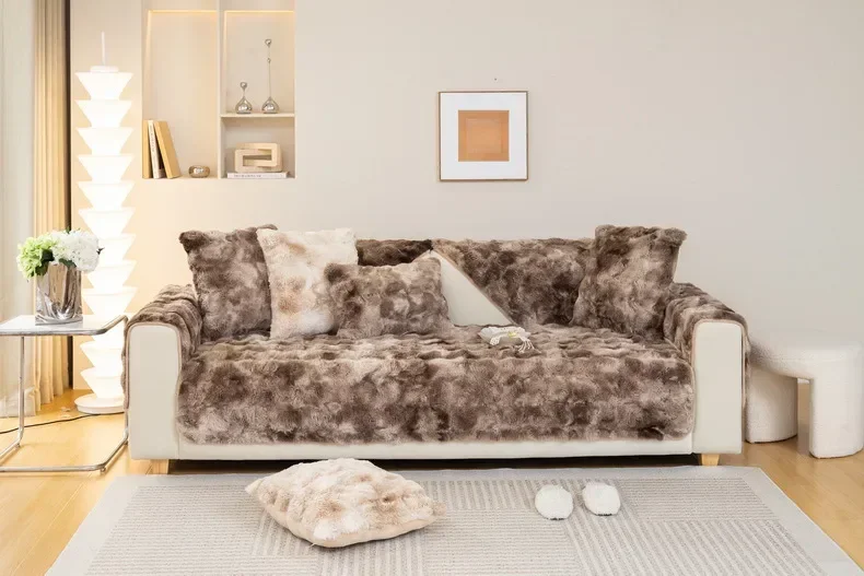 Plaid pour canapé <br> Peluche Marron