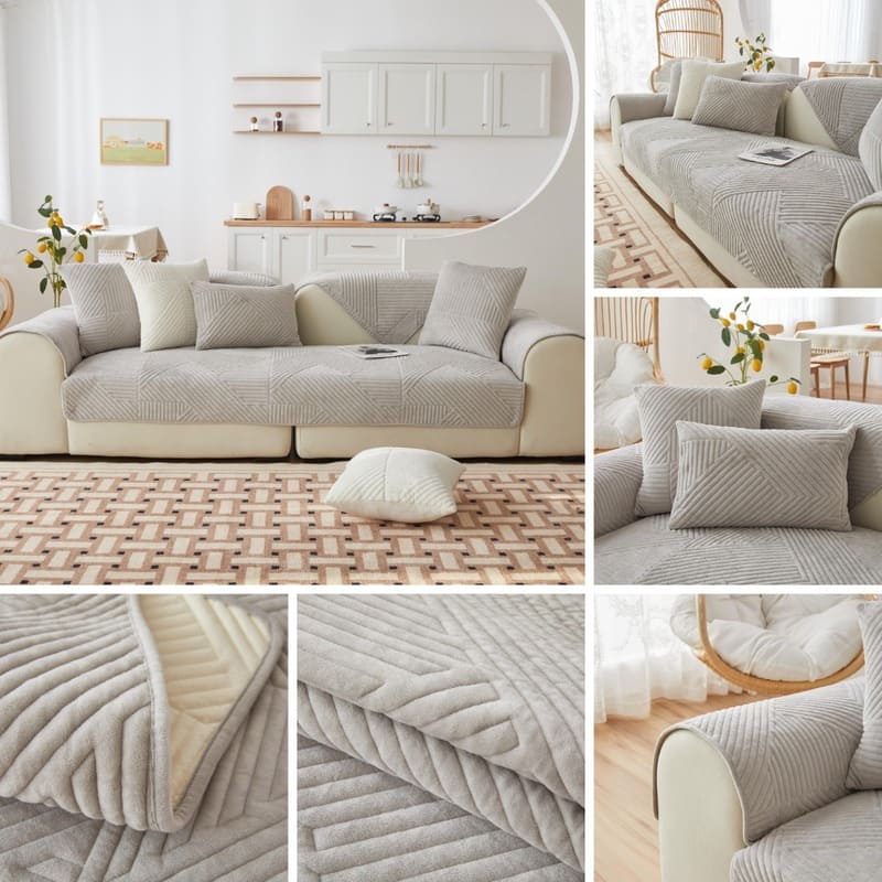 Plaid pour canapé velours <br> Cristal Gris Clair