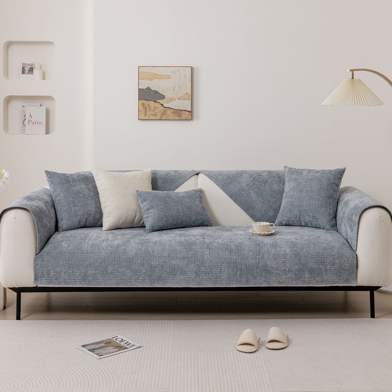 Plaid pour canapé <br> en Chenille Gris Clair
