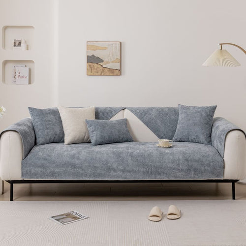 Plaid pour canapé <br> en Chenille Gris Clair