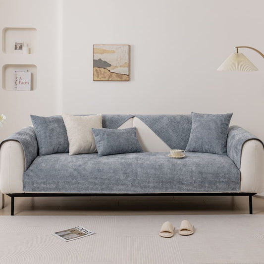 Plaid pour canapé <br> en Chenille Gris Clair