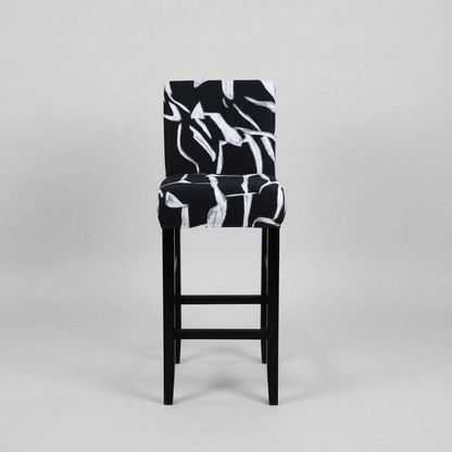 Housse Tabouret de Bar Extensible Noire à Motifs Blancs - Design Moderne & Protection Premium
