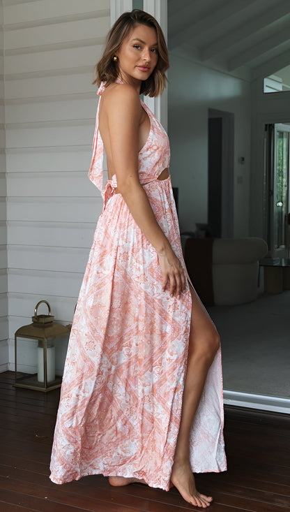 Robe longue fleurie dos nu