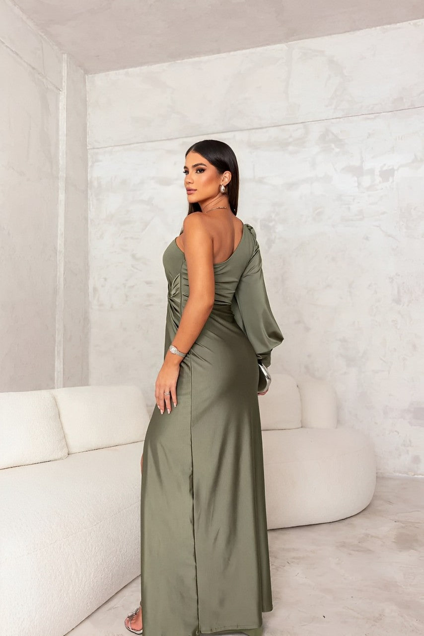 VERA – ROBE DE SOIRÉE SATIN À UNE ÉPAULE